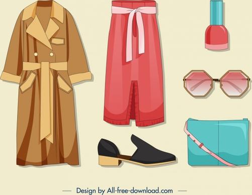 woman accessories icons clothing fashion objects