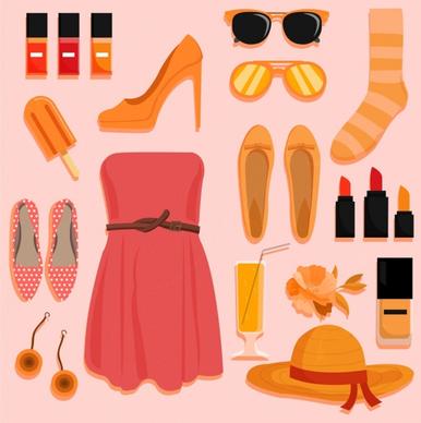 woman fashion design elements personal accessories icons