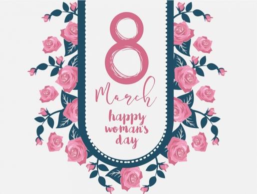 women day banner pink decor blooming roses icon