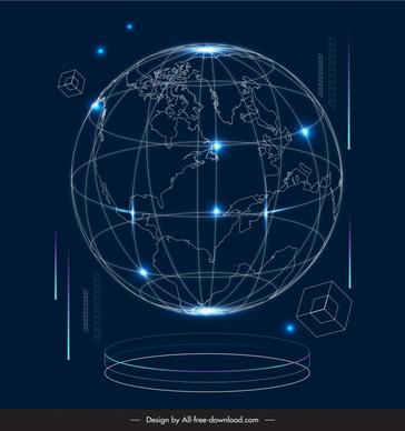 world map backdrop cubes dots lines connection dynamic light effect decor