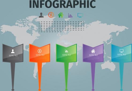 world map infographic colorful pointers decoration