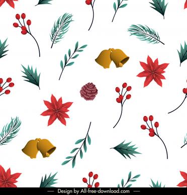 xmas pattern pines elements floral bells decor