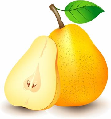 Yellow pear with green leaf