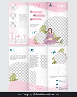 yoga brochure template flat checkered woman leaf decor