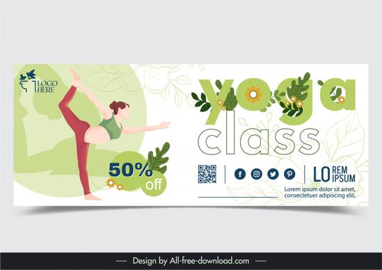 yoga classes banner template exercising woman leaves decor